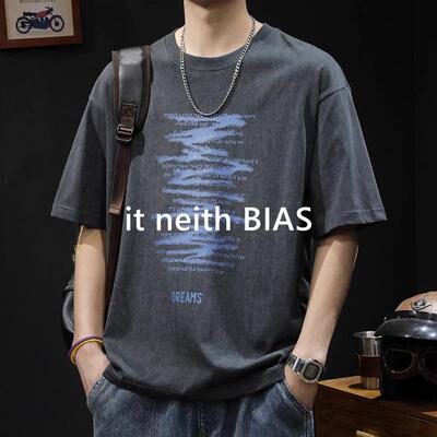 it neith BIAS美式覆古重磅短袖t恤男士夏季2025新款大尺码港风百