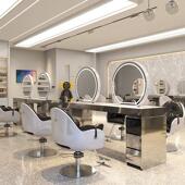 网红美发店镜台发廊专用理发店带镜子双面带灯挂墙一体发廊定厂家