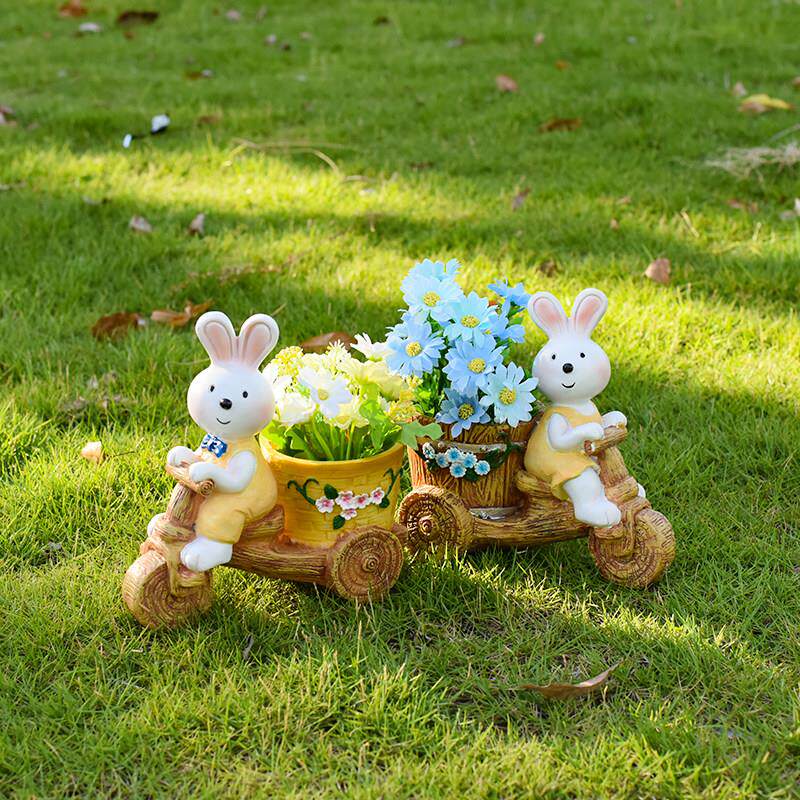 创意田园树脂卡通兔子花盆客厅户外花园摆件庭院阳台多肉植物花盆