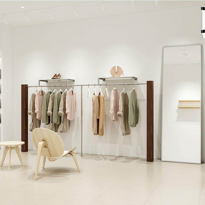 服装店挂衣杆创意壁挂不锈钢落地式挂衣服架女装店货架服饰商用