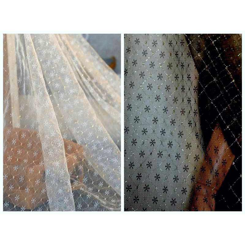 1.5米宽 黑白金丝网纱蕾丝面料DIY裙子汉服制衣布料拍照道具布料