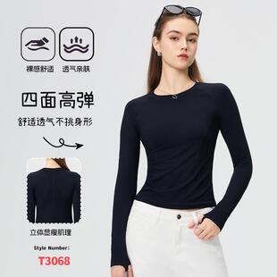 秋冬新品健身上衣T恤长袖圆领修身显瘦户外健身运动瑜伽服长袖