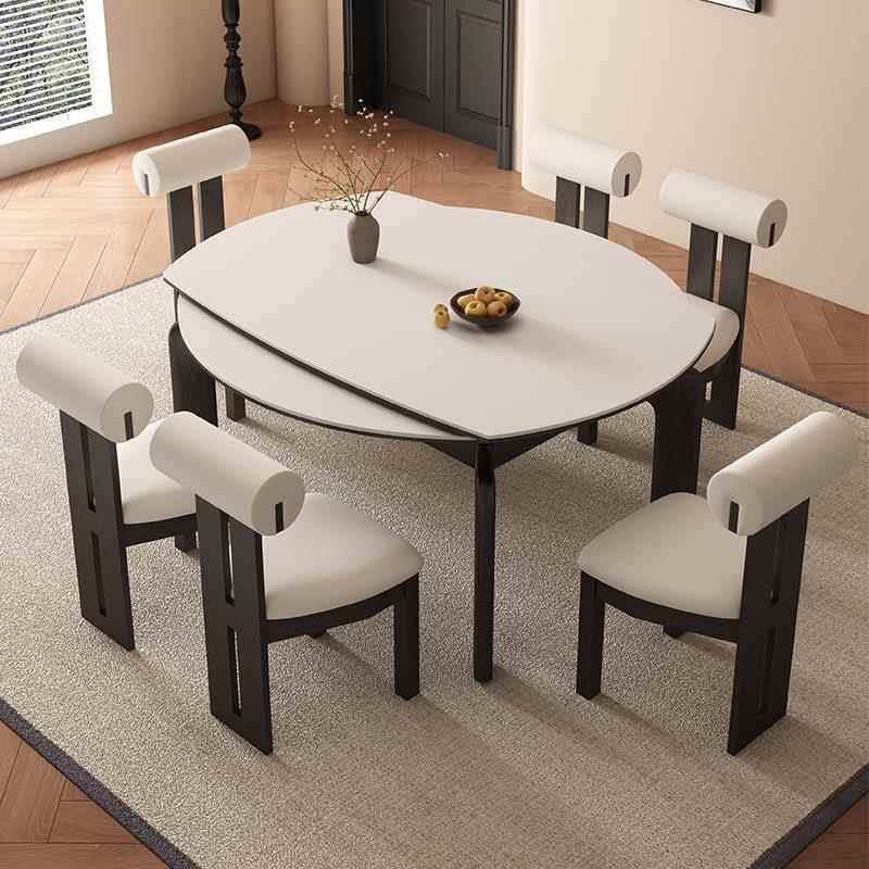 ly法式复古奶油风实岩木板伸缩折叠餐可桌变圆T11_1蜡形桌小户型