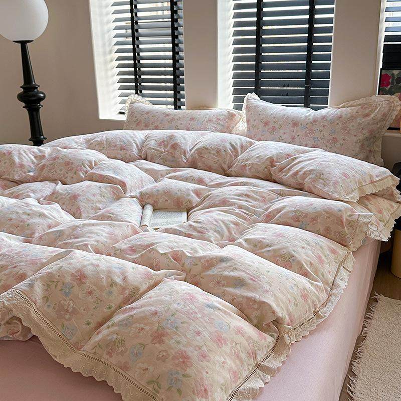 韩式清新A类花边全棉双层纱四件套亲肤床品套件学生租房四季,床上用品,床垫/床褥/床护垫/榻榻米床垫,淘宝优惠券,粉丝福利购,淘宝优惠卷