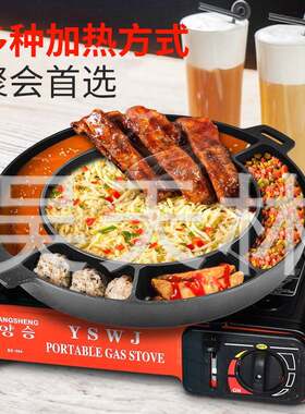 韩式电磁炉芝士排骨平底锅麦饭石圆形烤肉锅商用煎烤牛排明火烤锅