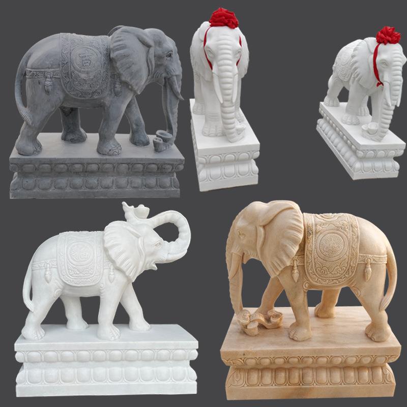 汉白玉石雕大象一对酒店小区别墅家门口青石动物雕塑石象摆件供应