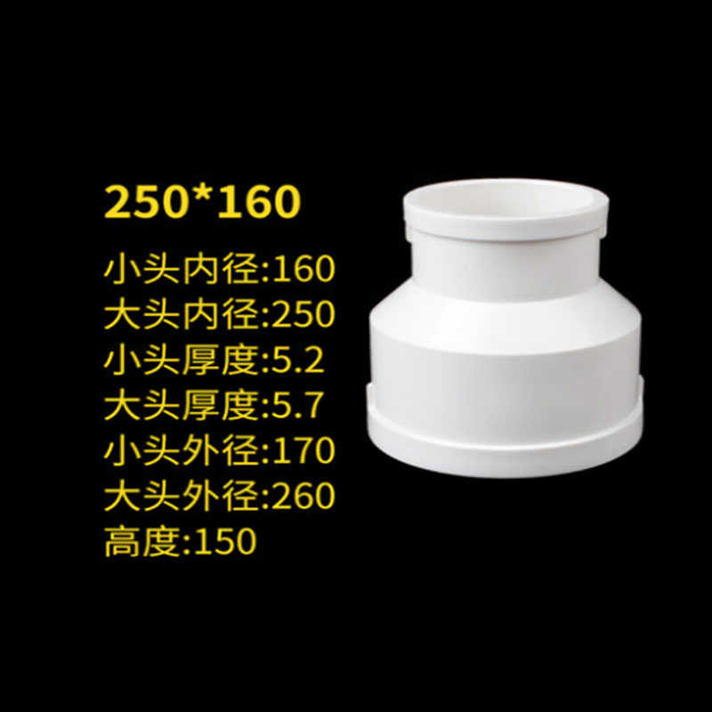 PVC变径接头大小头转接头250变160排水管110变径异径变200mm塑料