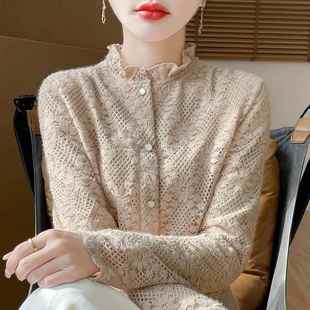女高领衫 高级荷叶领蕾丝领针织打底衫 1219e 新款 2025冬季