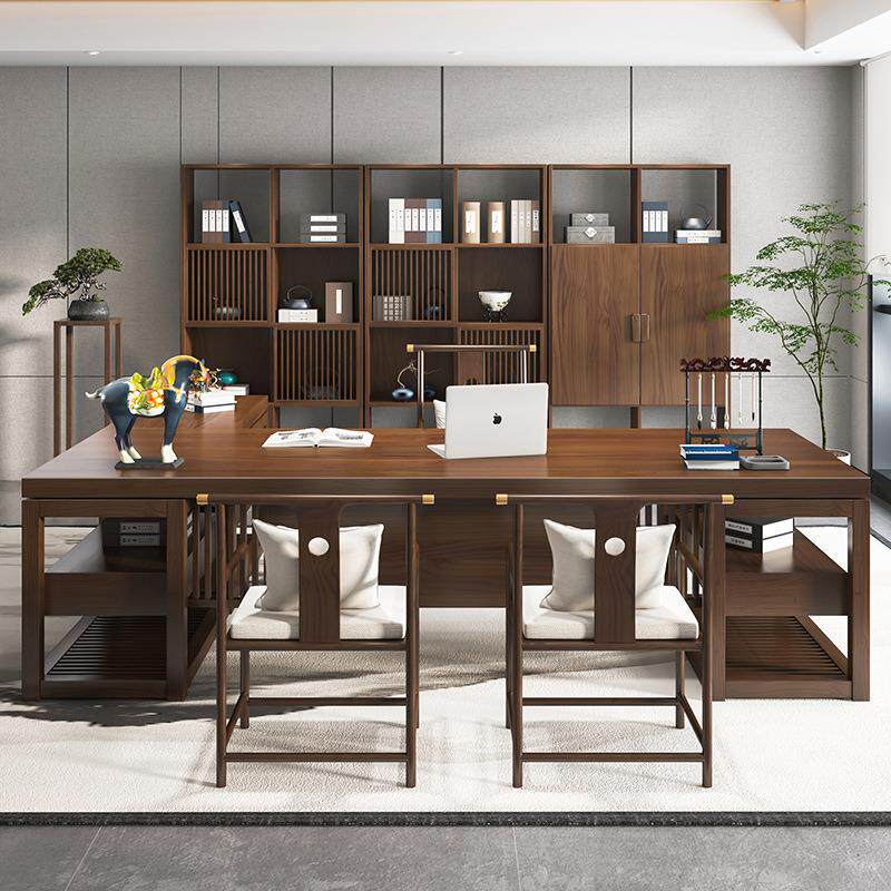 新中式实木老板桌简约大气办公家具大班台总裁办公桌椅组合电脑桌