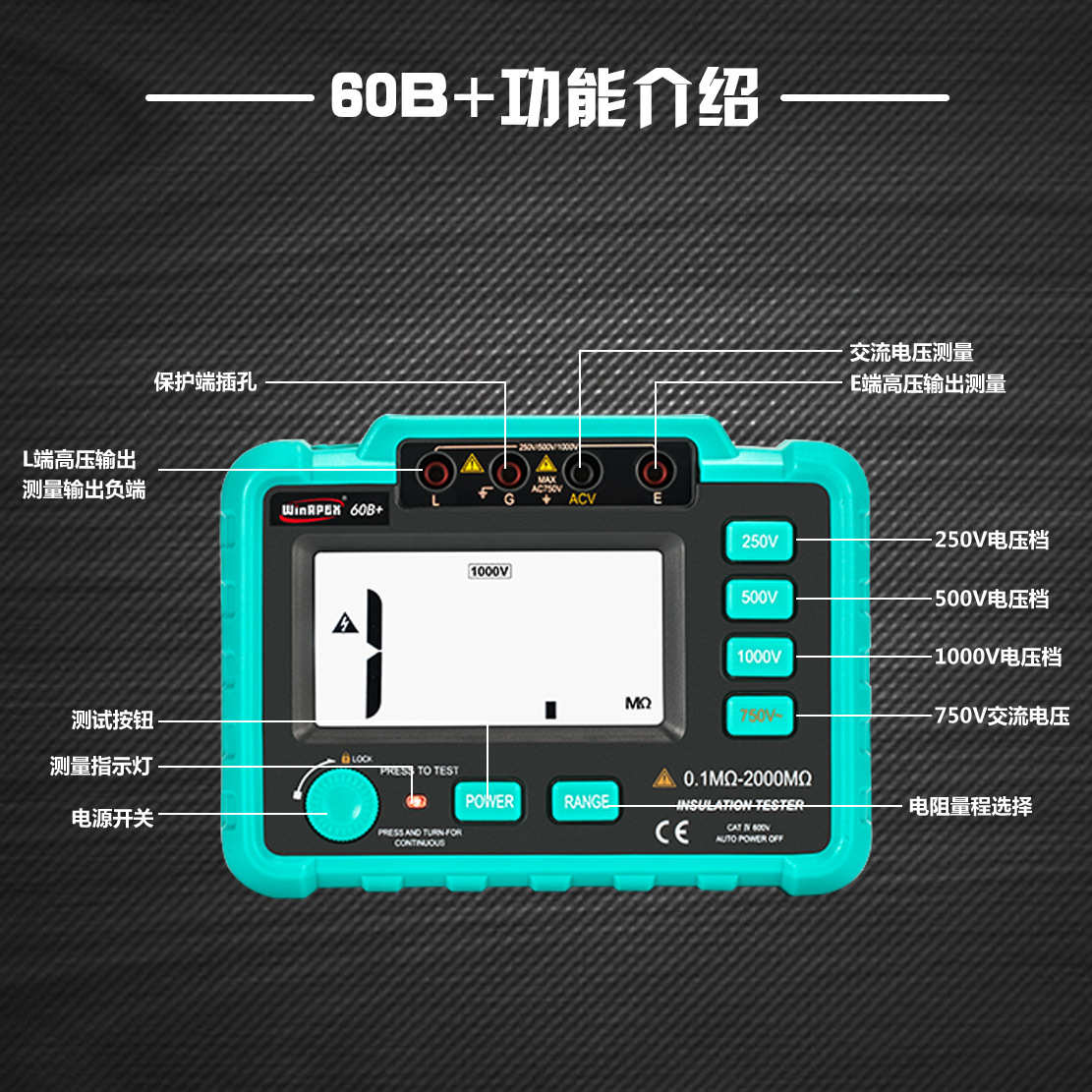 绝缘电阻测试仪 数字摇表 60B+数显兆欧表 绝缘电阻表 兆欧表批发