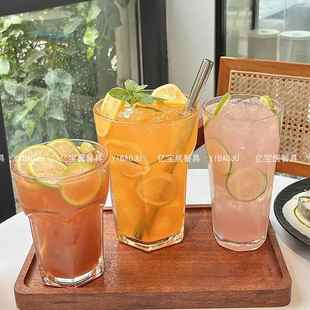网红ins风饭厅超大容量玻璃杯 500ml杯子饮料杯水果茶杯 莫吉托