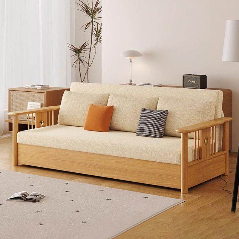 实木沙发床透气棉麻小户型客厅一体两用多功能储物简约现代风沙发