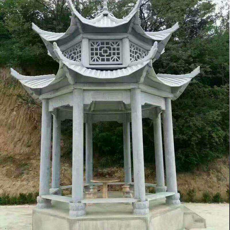 中式石雕凉亭 公园户外庭院石雕长廊 单层双层青石八角石凉亭
