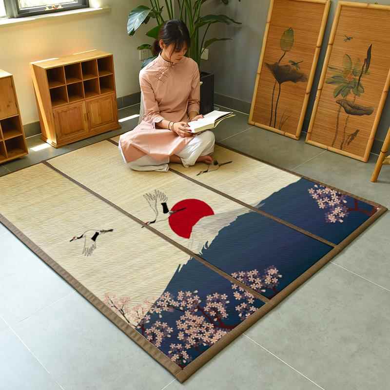 高档竹席地式卧室榻榻米竹编中客厅垫日式房间床边满铺地折叠飘毯