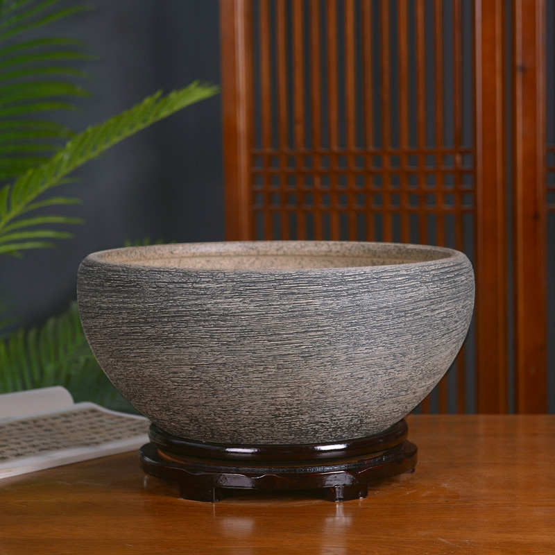 水鳉青粗陶盆专用睡莲养花盆大号铜钱鱼缸缸陶瓷莲碗养鱼水培草盆