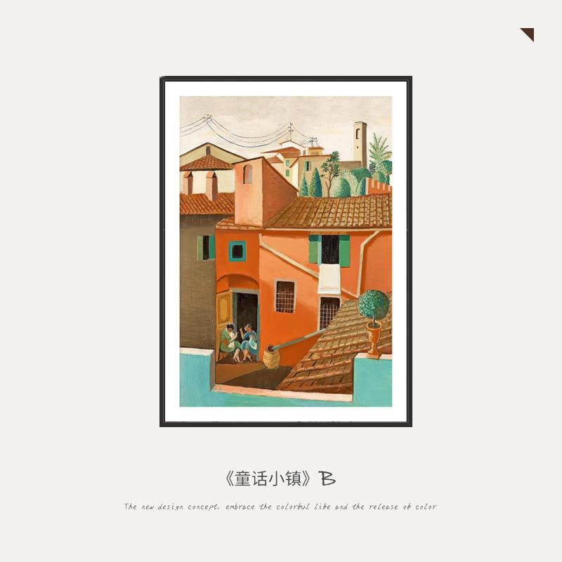 简约北欧复古小清新风景摆件建筑美式小众装饰画酒店民宿卧室床头