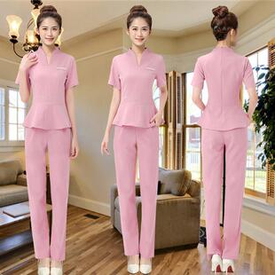 足浴套装 美容院美容师短袖 长裤 新款 显瘦 足疗按摩技师工作服夏修身