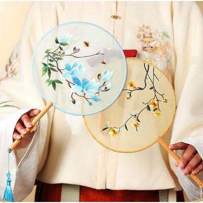 China fan wholesale semi-transparent long handle tassel danc