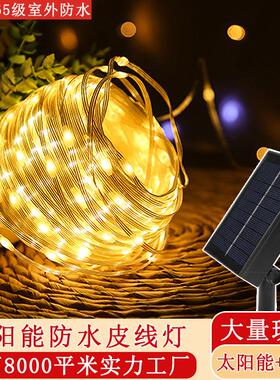 LED太阳能皮线灯串户外防水圣诞庭院街道亮化装饰24V低压皮线彩灯