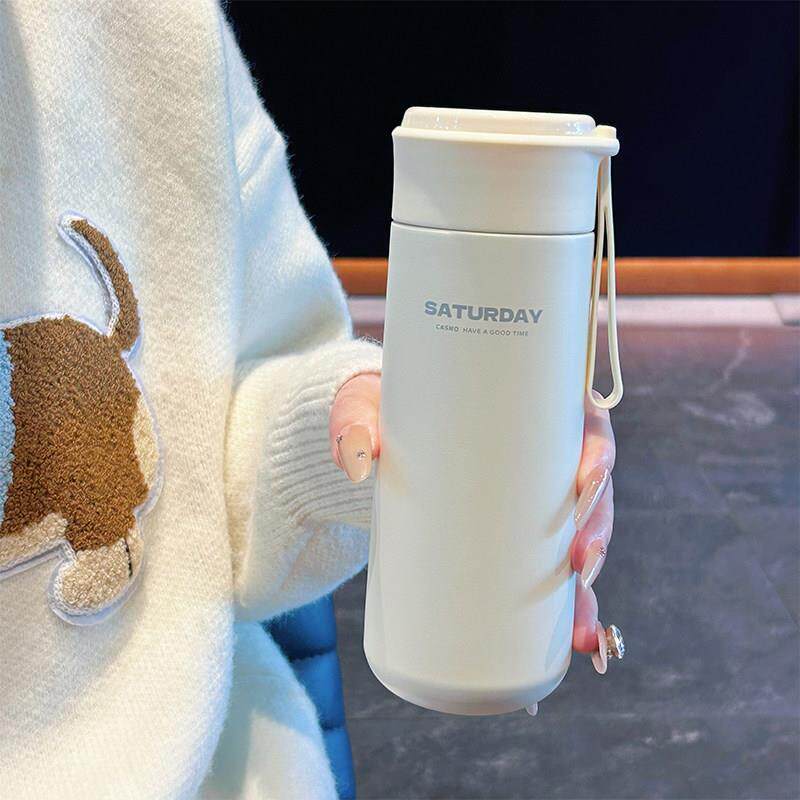 简约保温杯学生上学专用茶水分离泡茶水杯女生可携式高颜值直身杯