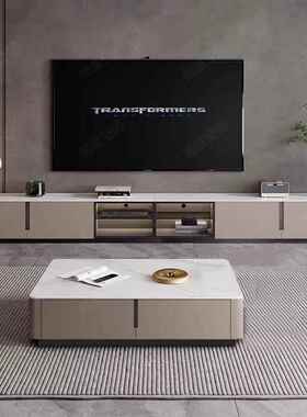 户全实意式极简岩板电视柜茶几组合玻客璃门木烤漆OYV落地大小型