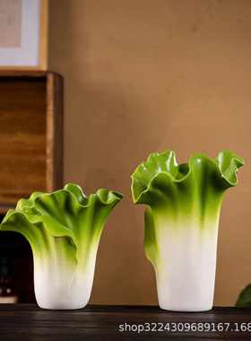 复古中古风白菜造型陶瓷花瓶家用艺术插花摆件客厅装饰花器高级感