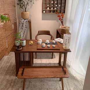 新中式阳台茶桌2025新款高端小型家用茶台套装实木胡桃木泡茶桌