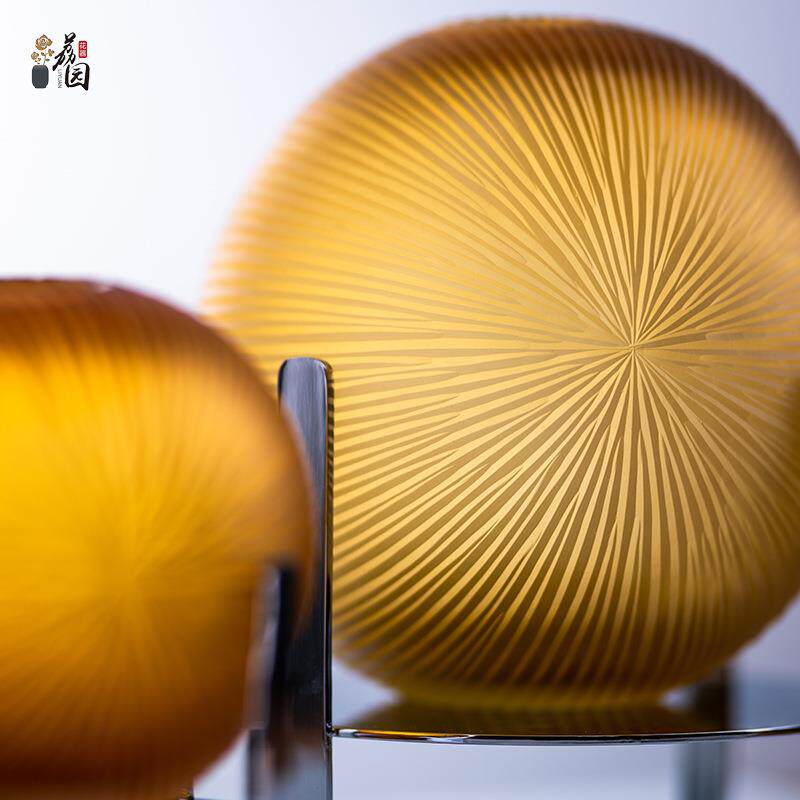 荔园花器 简约轻奢纯手摹刻原色玻璃花瓶 软装摆件 工艺品