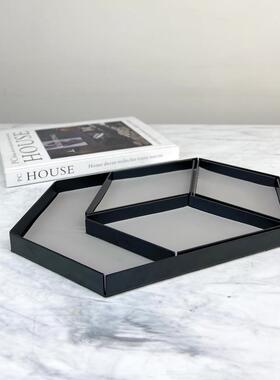 灰皮黑色几何菱形金属六边形盘装饰盘多边形桌面组合收纳托盘摆件