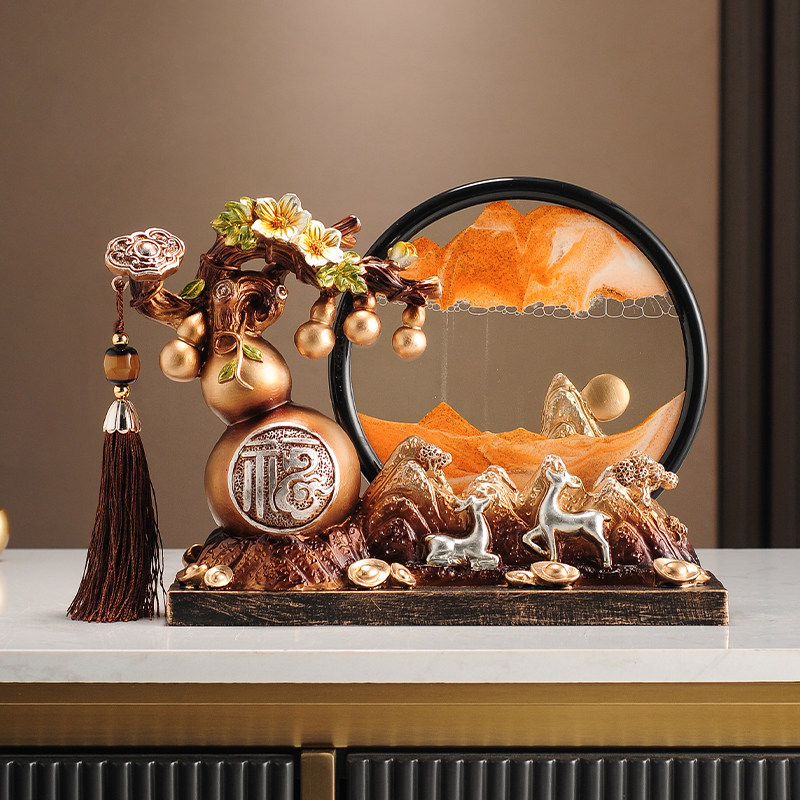 五福临门葫芦流沙画摆件客厅玄关酒柜装饰品办公室招财鹿乔迁礼物,家居饰品,装饰摆件,淘宝优惠券,粉丝福利购,淘宝优惠卷