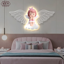 守护天使儿童房装饰画创意卡通，女孩公主房，床头挂画发光卧室壁灯画