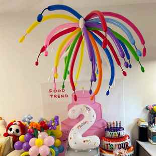 多巴胺生日装饰场景布置彩色长条烟火气球儿童周岁派对拍照背景墙