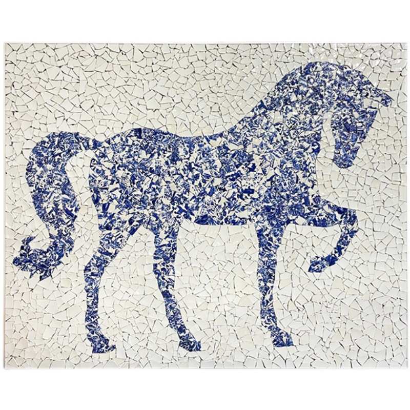 马到成功装饰画过道客厅轻玄关青走廊瓷片实物入户挂画高端现代奢