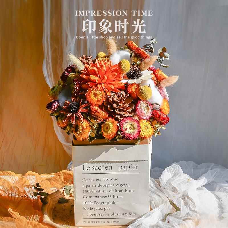 ins干花真花束风干天然轻奢客厅民宿摆设棉花向日葵永生装饰摆件