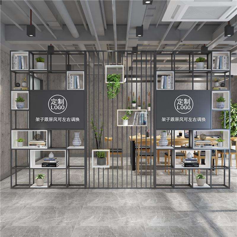 铁艺办公室前台餐2021-8厅轻奢工业关风物隔断柜书架铁网玄司公屏