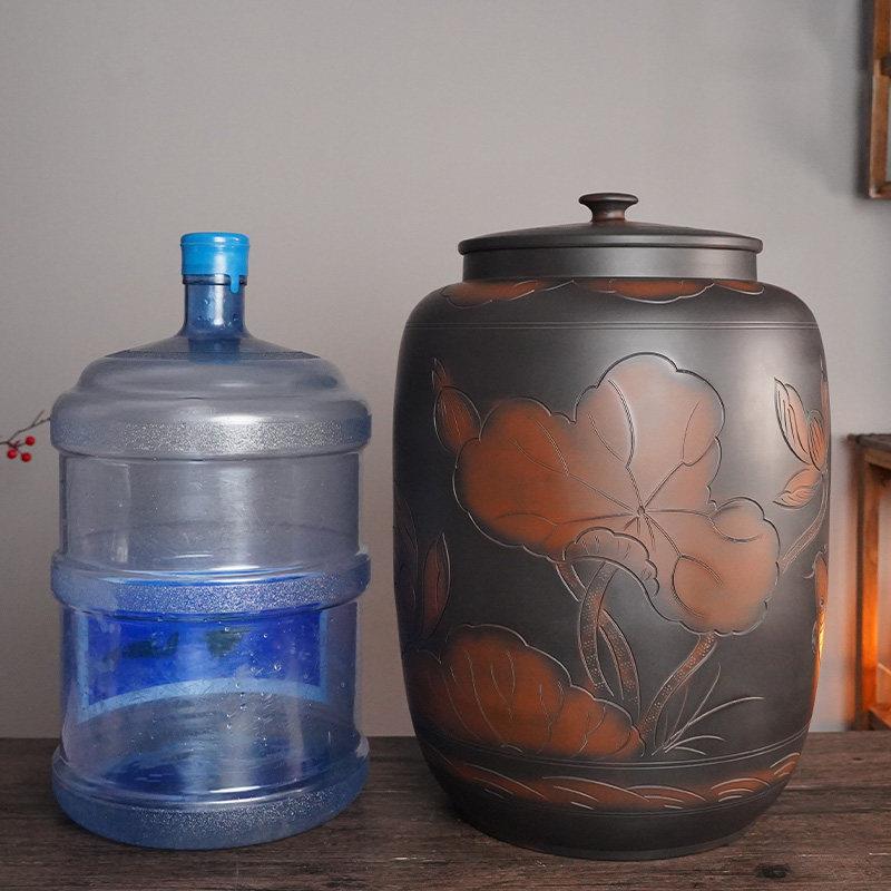 滇纯匠 建水紫陶水缸家用储水桌陶桶瓷净水中式茶道泡茶老式茶台