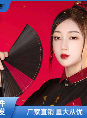 中国风全竹扇子雕刻镂空日式古风男女士折扇手工红黑色小巧舞链衡
