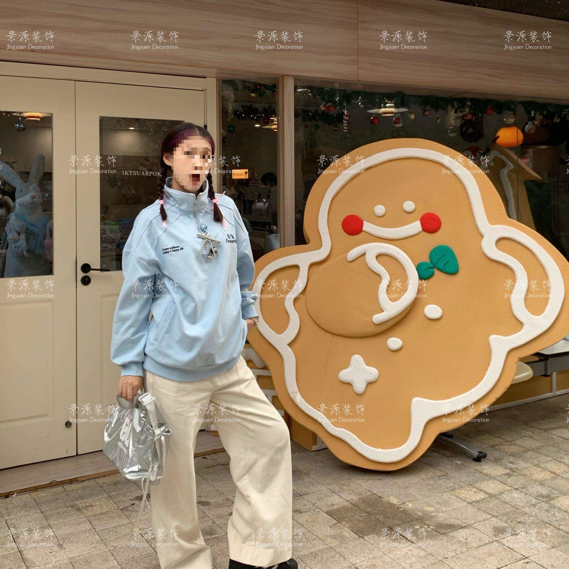 圣诞姜饼人雪人房子泡沫雕造拐杖糖网红场景打卡布置装饰道具摆件