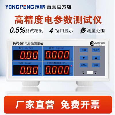 永鹏PW9901高精度交直流电参数测试仪数字功率计谐波功耗仪电能量