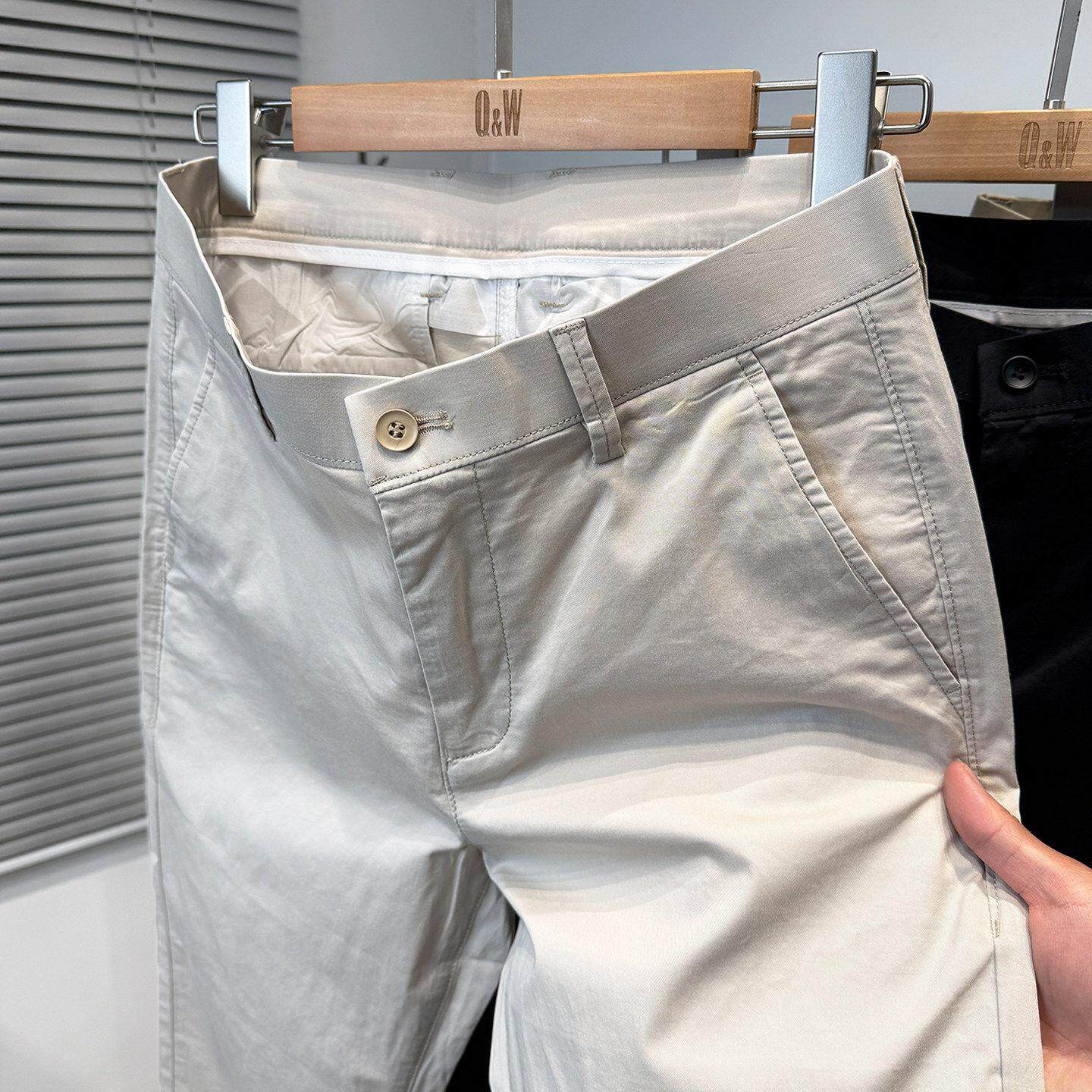 米白色裤子男2026夏季新款高级感商务休闲薄款透气休闲纯棉九分裤