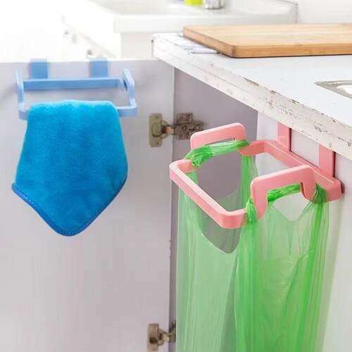 Over-the-Door Hanging Trash Bag Holder and Cloth Hanger for