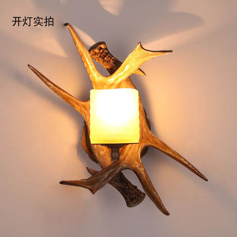 美式乡村树脂鹿角壁灯复古烛台客厅过道走廊楼梯灯单头餐厅装饰灯