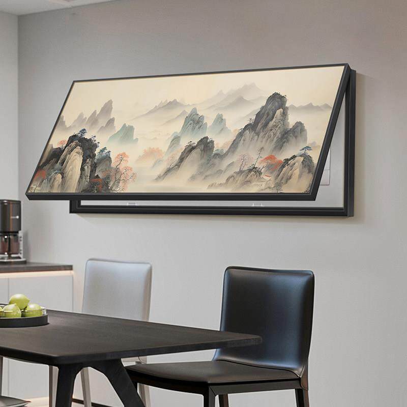 背有靠山饭厅电表箱装饰画新中式横版大尺寸挂画总电源开关遮挡画