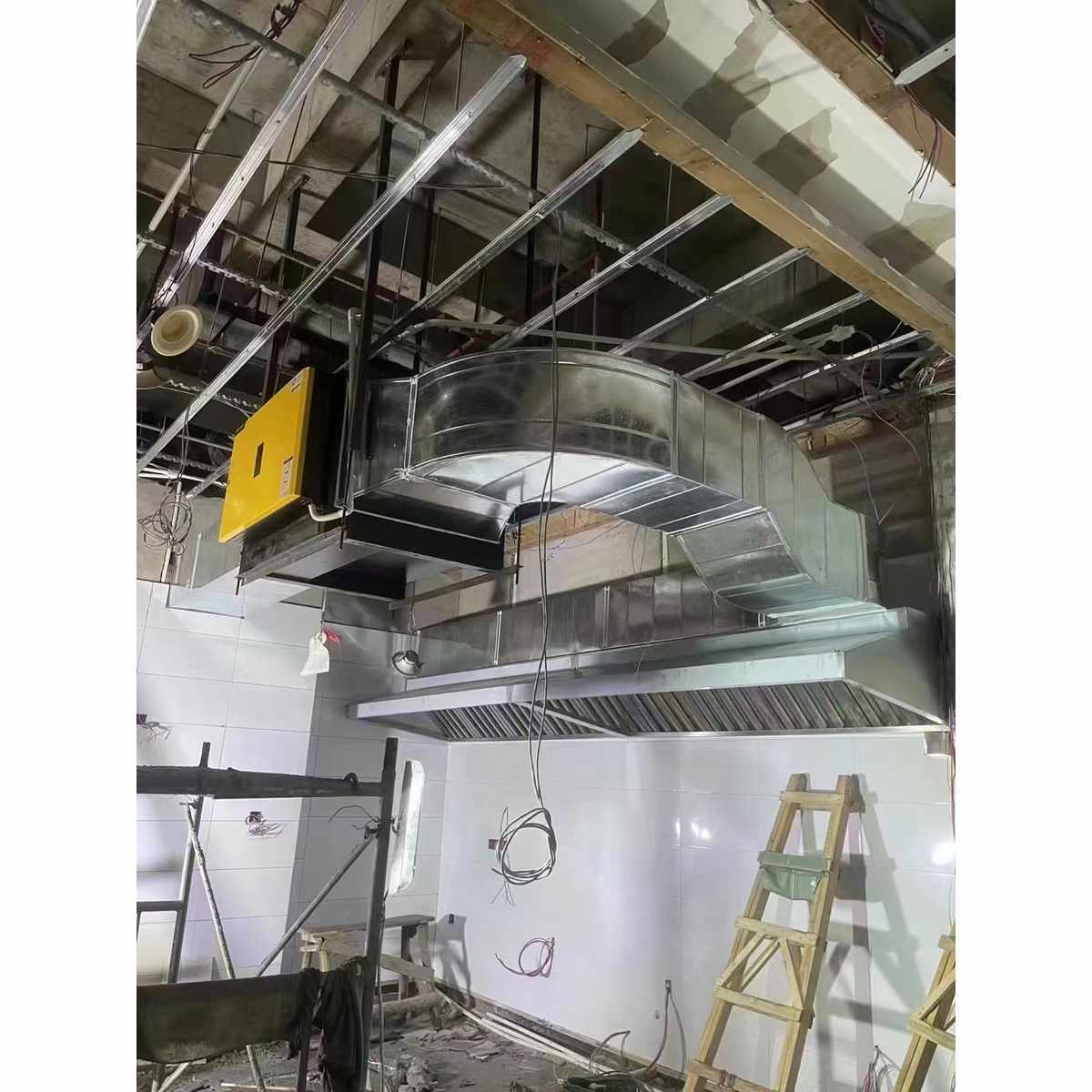 定制安装商用厨房排烟大型油烟机净化器管道风管安装新风系统