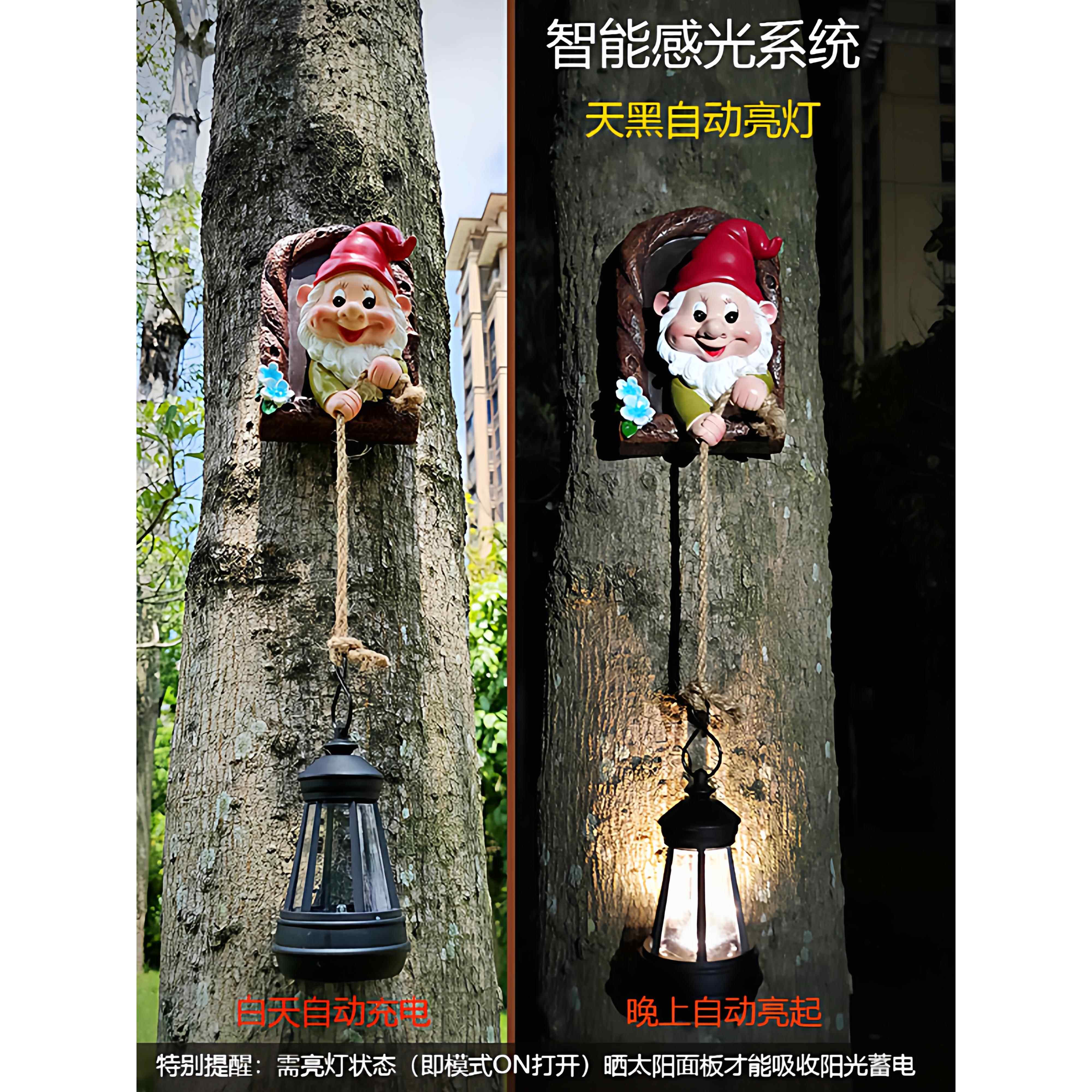 创意爬树精灵小矮人摆件户外太阳能氛围灯庭院灯花园装饰壁饰挂件