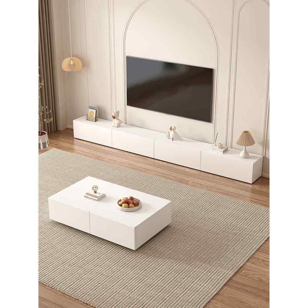 实木落地电视柜客厅2025新款茶几组合奶油风小户型收纳储物柜一体