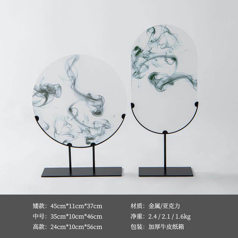 新中式亚克力水墨画屏风摆件样板间软装饰品入户玄关桌面隔断摆设