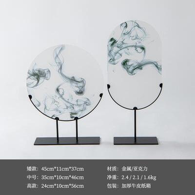 中式亚克力装水风墨画屏摆件样板间软饰新品入户玄关桌面隔断9142