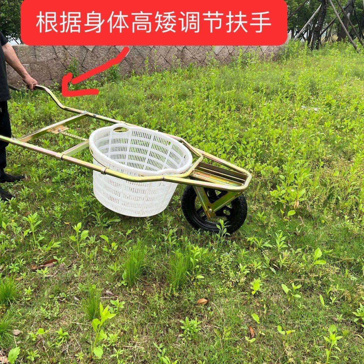 大棚西瓜专用免抬筐塑框钢丝筐两用手推式独轮推瓜车推瓜神车