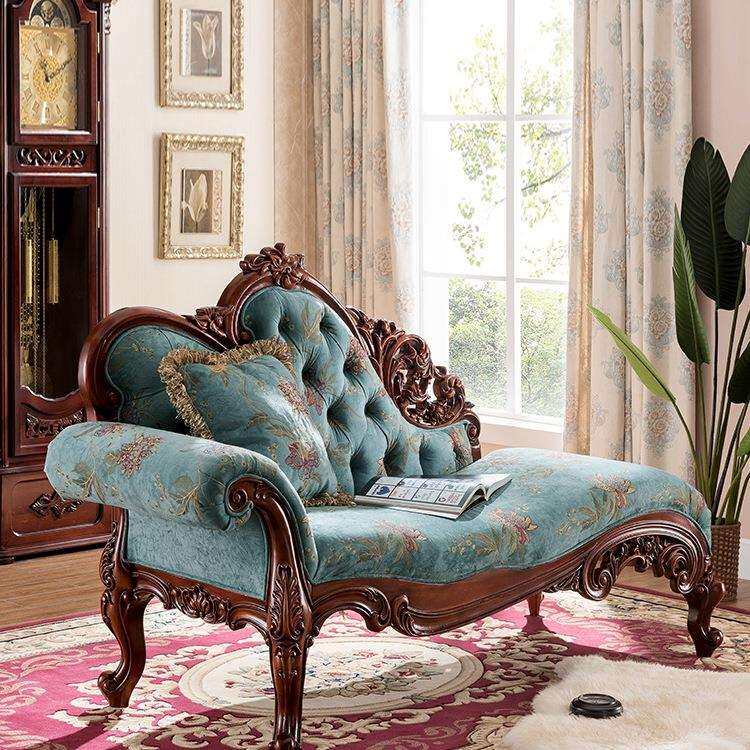 美式实木贵妃椅布艺阳台休闲太妃椅沙发卧室美人榻欧式单独小躺椅